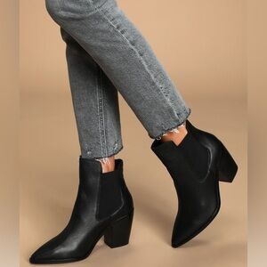 Utah Black Leather Pointed-Toe Ankle Booties Chinese Laundry Size 10